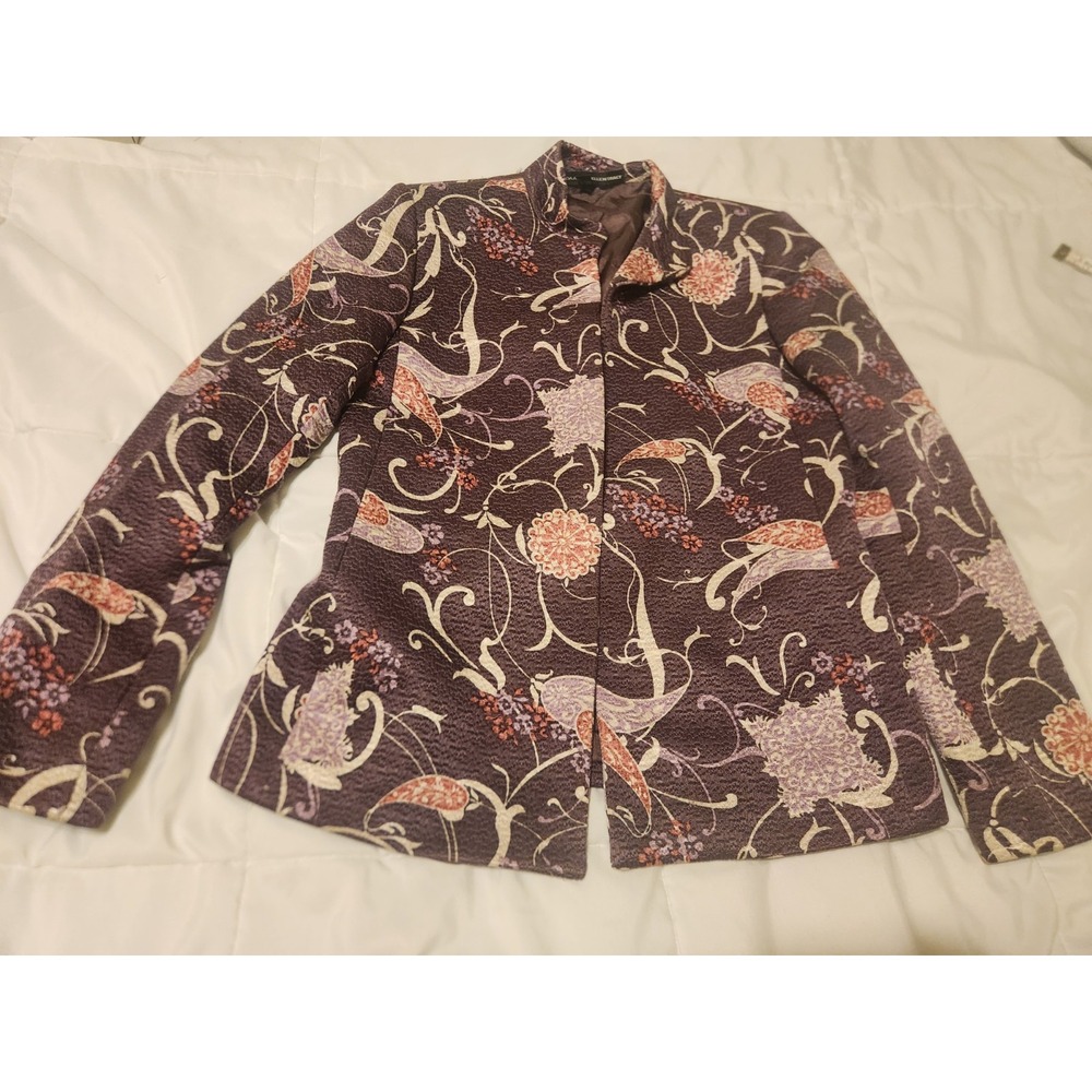 Linda Allard Ellen Tracy Blazer Jacket Women's 4 Purple Floral Jacquard Vintage